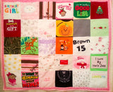 A quilt made from baby clothes, and the back is made from a baby blanket